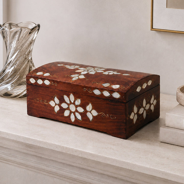 Floral Motif | Handcrafted Mother-of-Pearl &amp; Copper Wire Inlaid Wooden Box – WAAH045