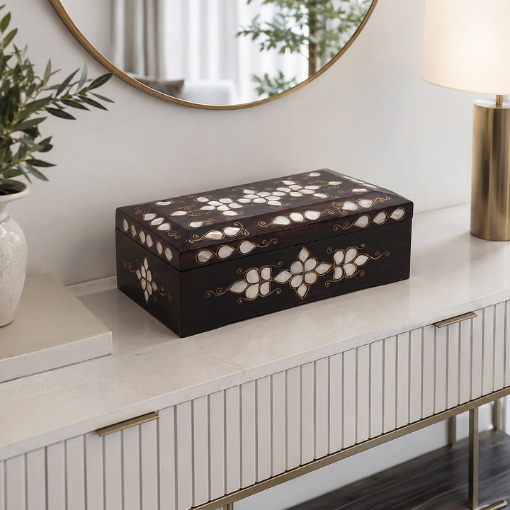 Floral Motif | Handcrafted Mother-of-Pearl &amp; Copper Wire Inlaid Wooden Box – WAAH048