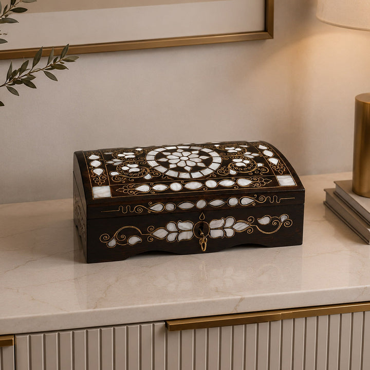 Floral Motif | Handcrafted Mother-of-Pearl &amp; Copper Wire Inlaid Wooden Box – WAAH049