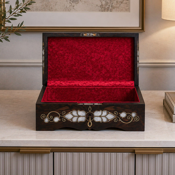 Floral Motif | Handcrafted Mother-of-Pearl &amp; Copper Wire Inlaid Wooden Box – WAAH050
