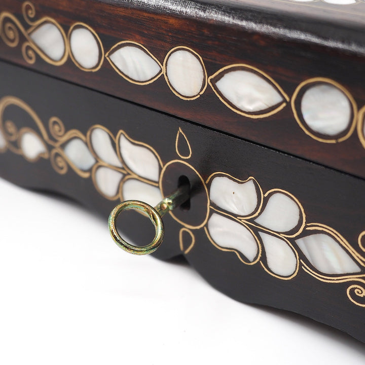 Floral Motif | Handcrafted Mother-of-Pearl &amp; Copper Wire Inlaid Wooden Box – WAAH050