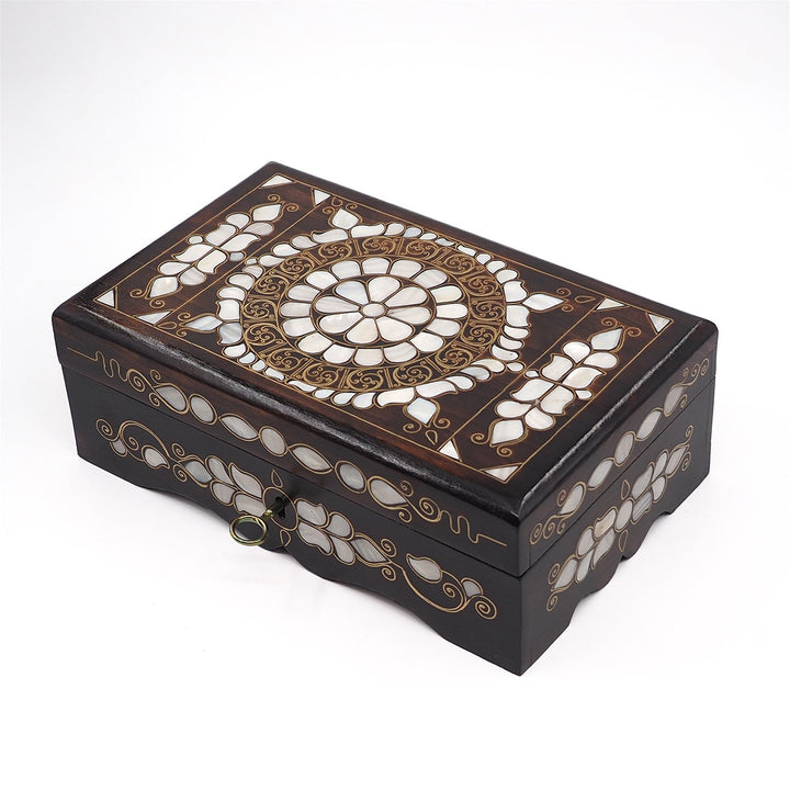 Floral Motif | Handcrafted Mother-of-Pearl &amp; Copper Wire Inlaid Wooden Box – WAAH050