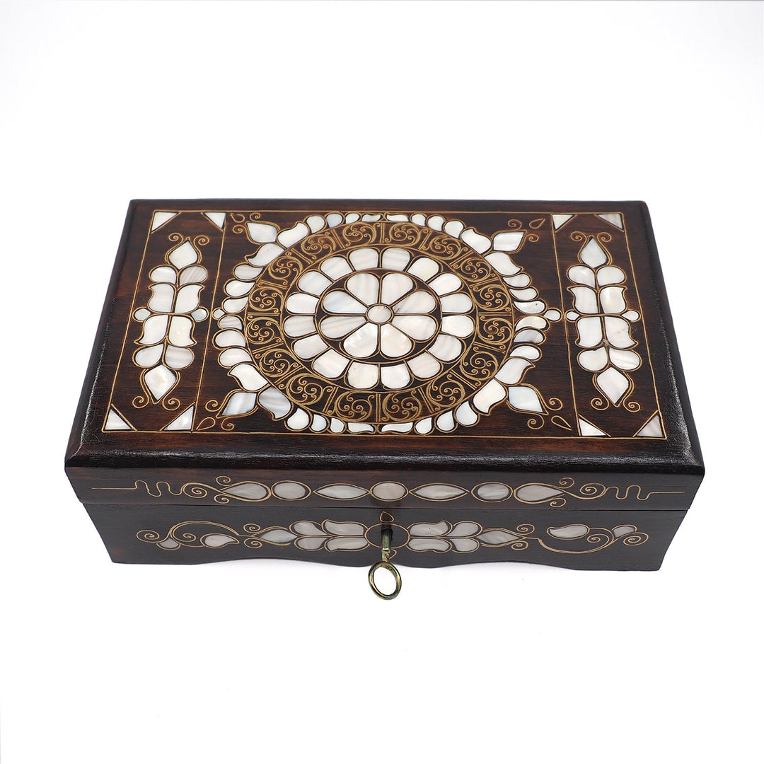 Floral Motif | Handcrafted Mother-of-Pearl &amp; Copper Wire Inlaid Wooden Box – WAAH050