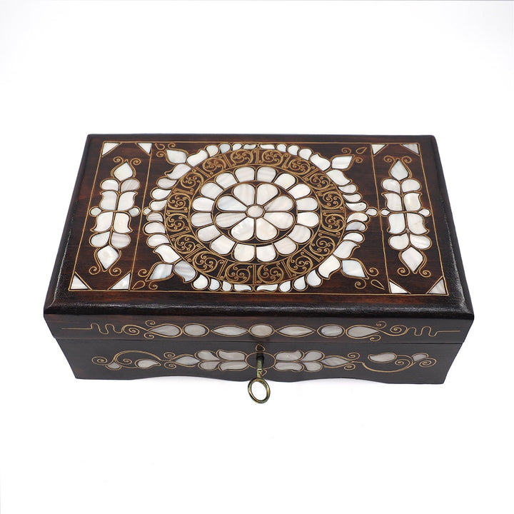 Floral Motif | Handcrafted Mother-of-Pearl &amp; Copper Wire Inlaid Wooden Box – WAAH050