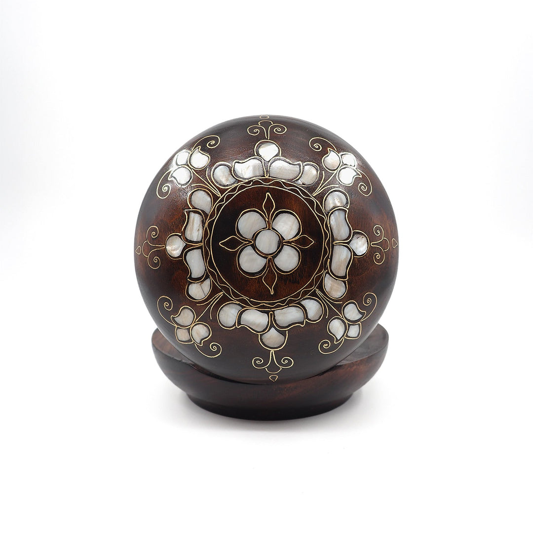 Floral Motif | Handcrafted Mother-of-Pearl &amp; Copper Wire Inlaid Round Wooden Box – WAAH051
