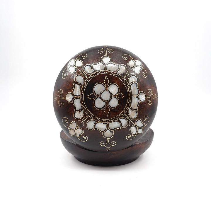 Floral Motif | Handcrafted Mother-of-Pearl &amp; Copper Wire Inlaid Round Wooden Box – WAAH051