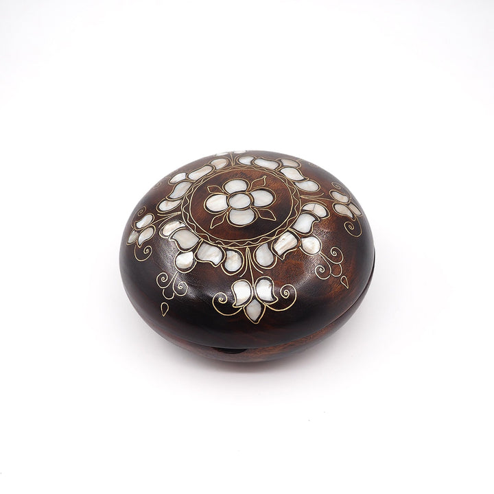 Floral Motif | Handcrafted Mother-of-Pearl &amp; Copper Wire Inlaid Round Wooden Box – WAAH051
