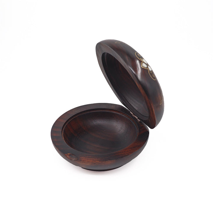 Floral Motif | Handcrafted Mother-of-Pearl &amp; Copper Wire Inlaid Round Wooden Box – WAAH051