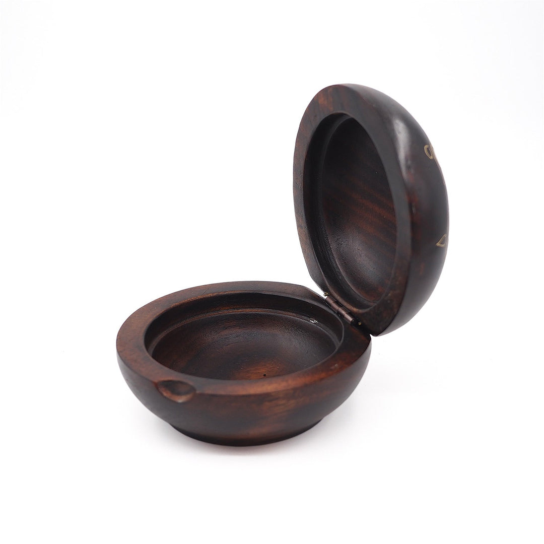 Floral Motif | Handcrafted Mother-of-Pearl &amp; Copper Wire Inlaid Round Wooden Box – WAAH052