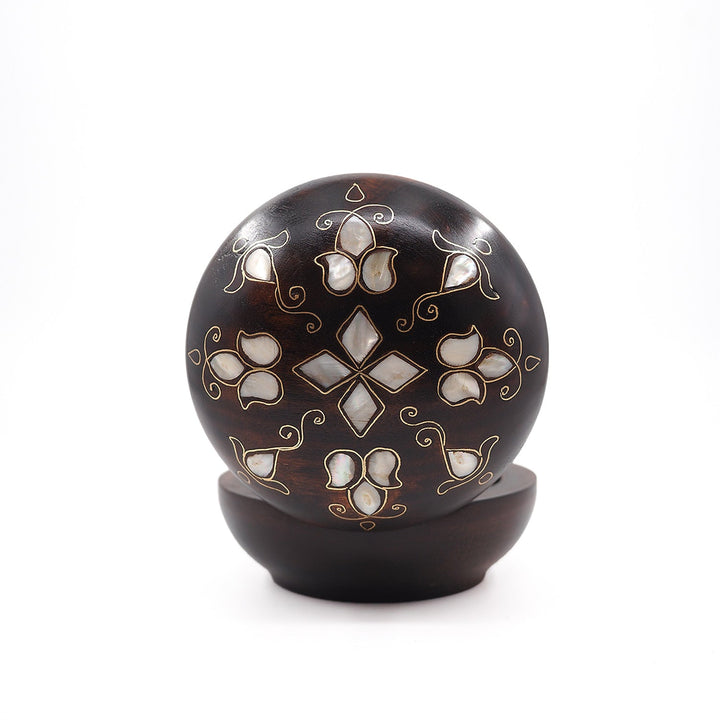 Floral Motif | Handcrafted Mother-of-Pearl &amp; Copper Wire Inlaid Round Wooden Box – WAAH052