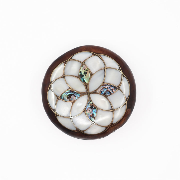 Floral Motif | Handcrafted Mother-of-Pearl &amp; Copper Wire Inlaid Wooden Pocket Mirror – WAAH053