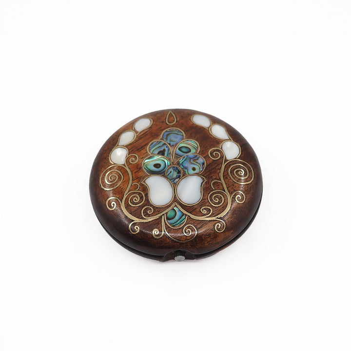Floral Motif | Handcrafted Mother-of-Pearl &amp; Copper Wire Inlaid Wooden Pocket Mirror – WAAH054