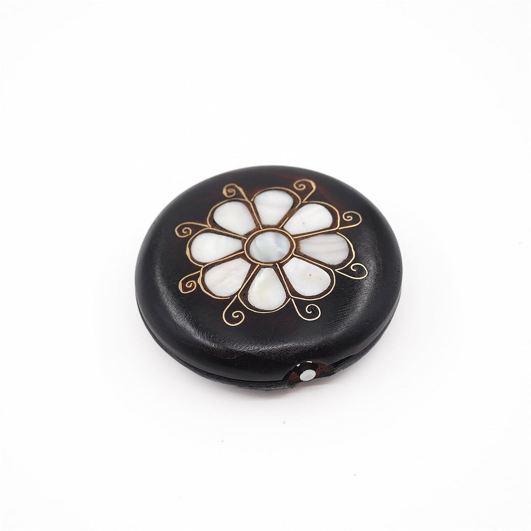 Floral Motif | Handcrafted Mother-of-Pearl &amp; Copper Wire Inlaid Wooden Pocket Mirror – WAAH055