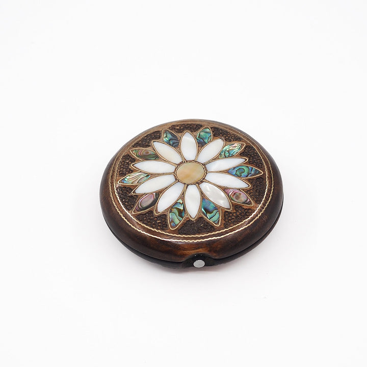 Floral Motif | Handcrafted Mother-of-Pearl &amp; Copper Wire Inlaid Wooden Pocket Mirror – WAAH056