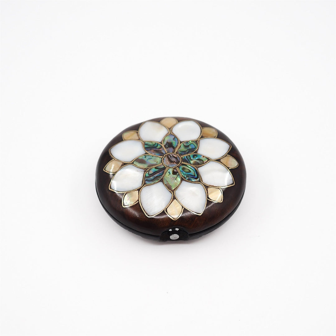 Floral Motif | Handcrafted Mother-of-Pearl &amp; Copper Wire Inlaid Wooden Pocket Mirror – WAAH057