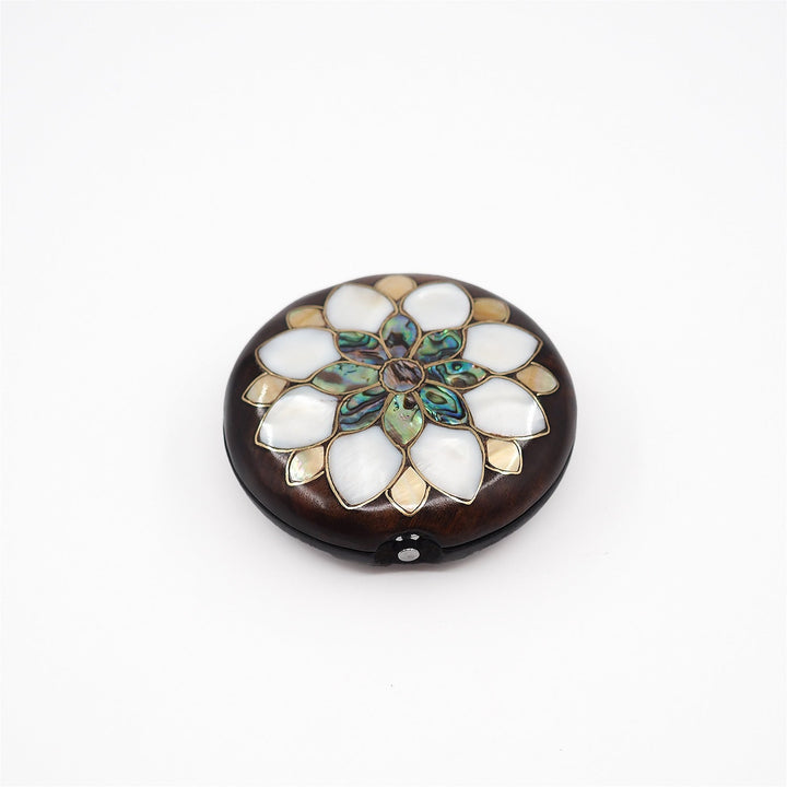Floral Motif | Handcrafted Mother-of-Pearl &amp; Copper Wire Inlaid Wooden Pocket Mirror – WAAH057