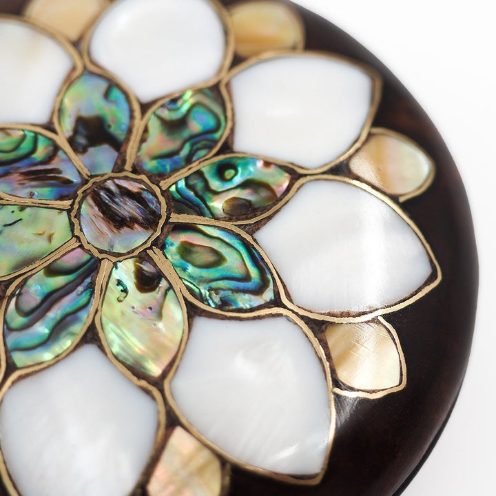 Floral Motif | Handcrafted Mother-of-Pearl &amp; Copper Wire Inlaid Wooden Pocket Mirror – WAAH057
