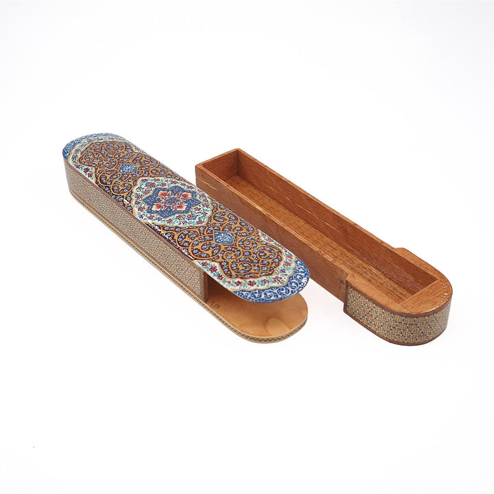 Traditional Motif | Handcrafted Hatem-Inlaid Sliding-Lid Wooden Box - WAAH058
