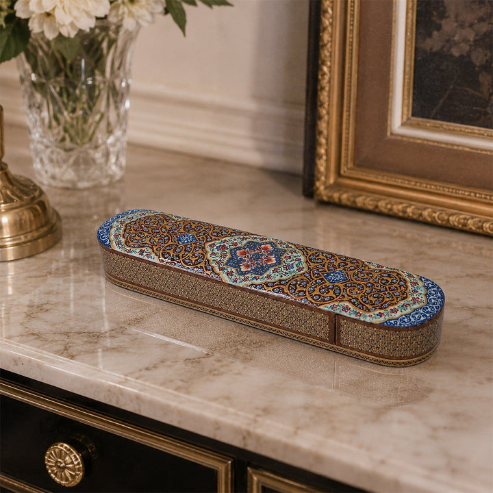Traditional Motif | Handcrafted Hatem-Inlaid Sliding-Lid Wooden Box - WAAH058
