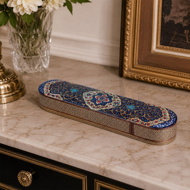 Traditional Motif | Handcrafted Hatem-Inlaid Sliding-Lid Wooden Box - WAAH059