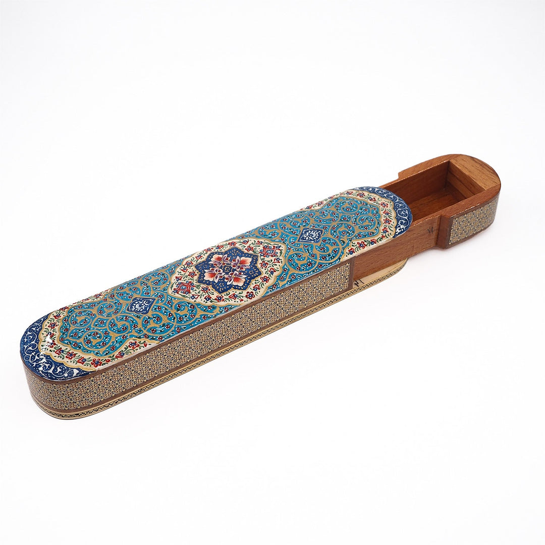 Traditional Motif | Handcrafted Hatem-Inlaid Sliding-Lid Wooden Box - WAAH060