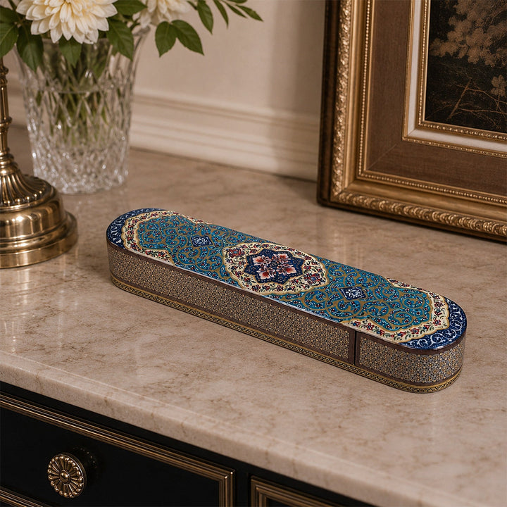 Traditional Motif | Handcrafted Hatem-Inlaid Sliding-Lid Wooden Box - WAAH060