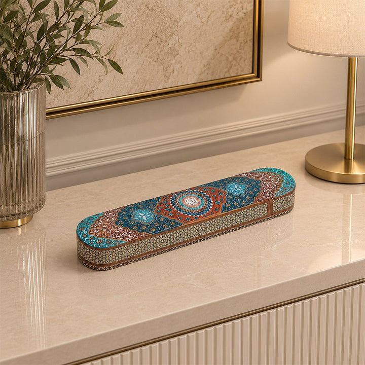 Traditional Motif | Handcrafted Hatem-Inlaid Sliding-Lid Wooden Box - WAAH062