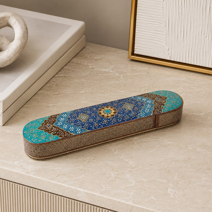 Traditional Motif | Handcrafted Hatem-Inlaid Sliding-Lid Wooden Box - WAAH063