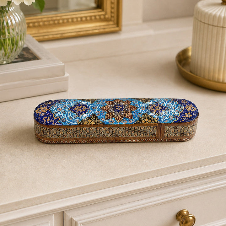 Traditional Motif | Handcrafted Hatem-Inlaid Sliding-Lid Wooden Box - WAAH064