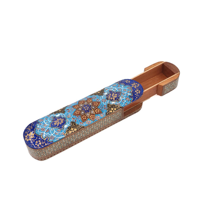 Traditional Motif | Handcrafted Hatem-Inlaid Sliding-Lid Wooden Box - WAAH064