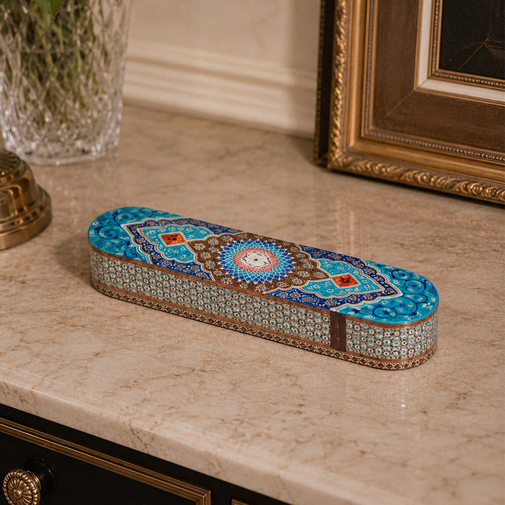Traditional Motif | Handcrafted Hatem-Inlaid Sliding-Lid Wooden Box - WAAH065