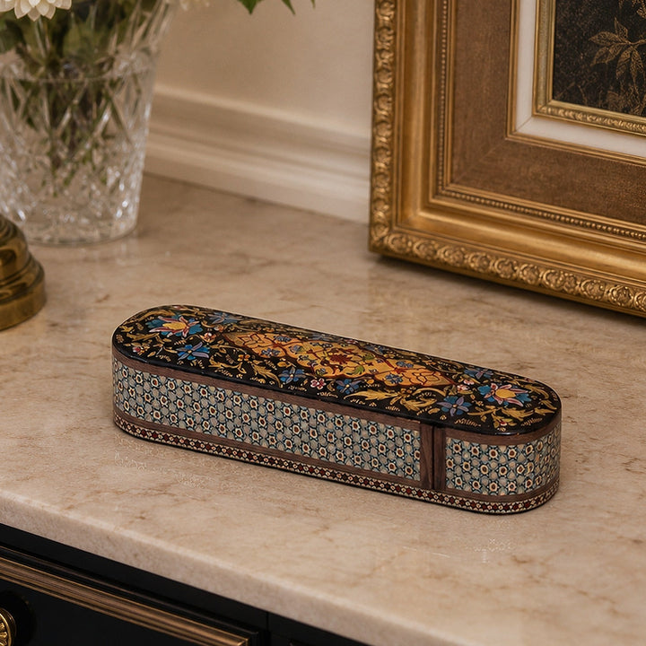Traditional Motif | Handcrafted Hatem-Inlaid Sliding-Lid Wooden Box - WAAH066