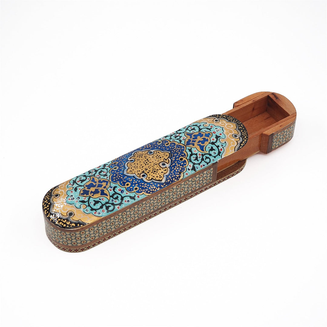 Traditional Motif | Handcrafted Hatem-Inlaid Sliding-Lid Wooden Box - WAAH067