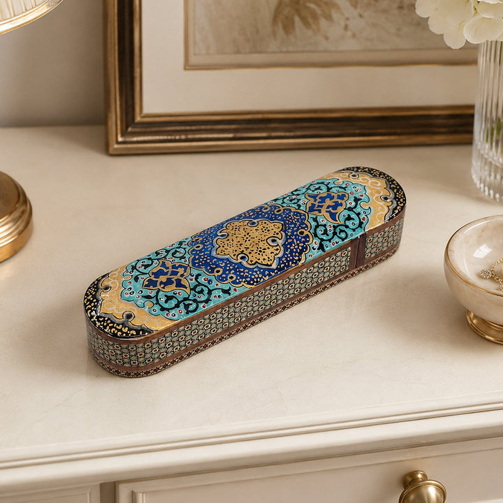Traditional Motif | Handcrafted Hatem-Inlaid Sliding-Lid Wooden Box - WAAH067