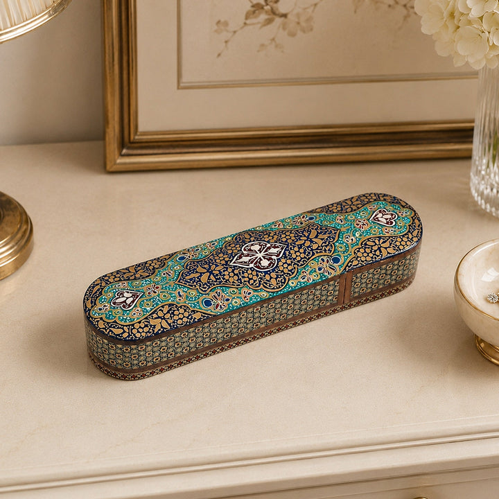 Traditional Motif | Handcrafted Hatem-Inlaid Sliding-Lid Wooden Box - WAAH068