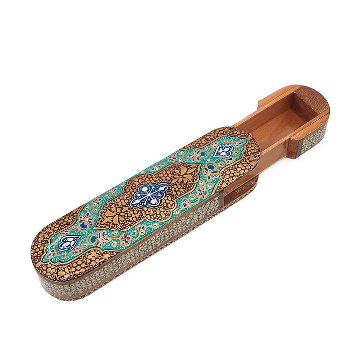 Traditional Motif | Handcrafted Hatem-Inlaid Sliding-Lid Wooden Box - WAAH069