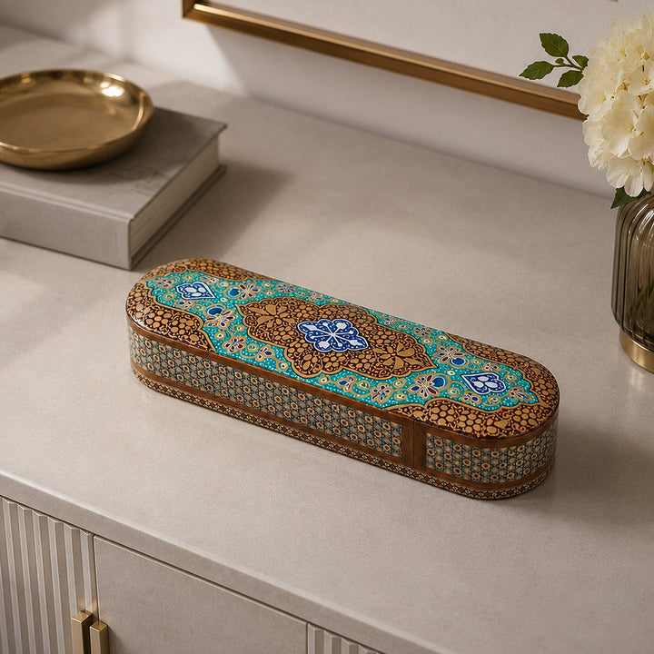 Traditional Motif | Handcrafted Hatem-Inlaid Sliding-Lid Wooden Box - WAAH069