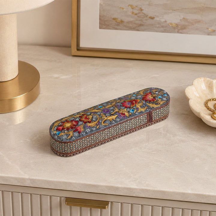 Traditional Motif | Handcrafted Hatem-Inlaid Sliding-Lid Wooden Box - WAAH070