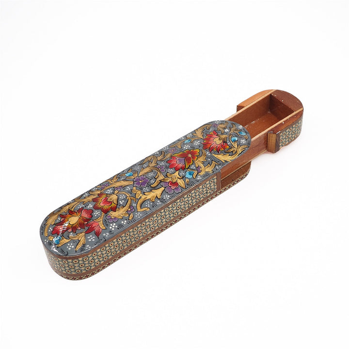 Traditional Motif | Handcrafted Hatem-Inlaid Sliding-Lid Wooden Box - WAAH070