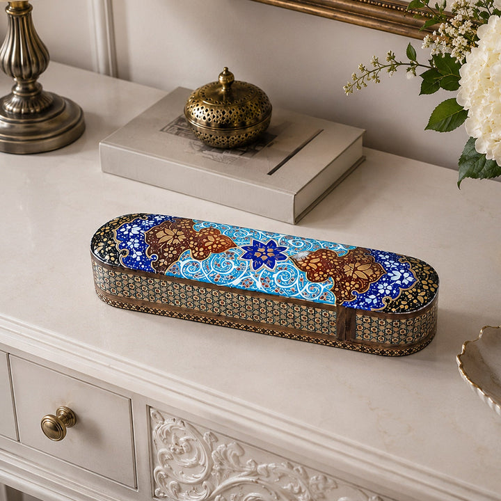 Traditional Motif | Handcrafted Hatem-Inlaid Sliding-Lid Wooden Box - WAAH071