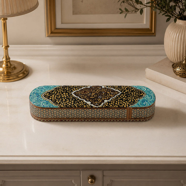 Traditional Motif | Handcrafted Hatem-Inlaid Sliding-Lid Wooden Box - WAAH072