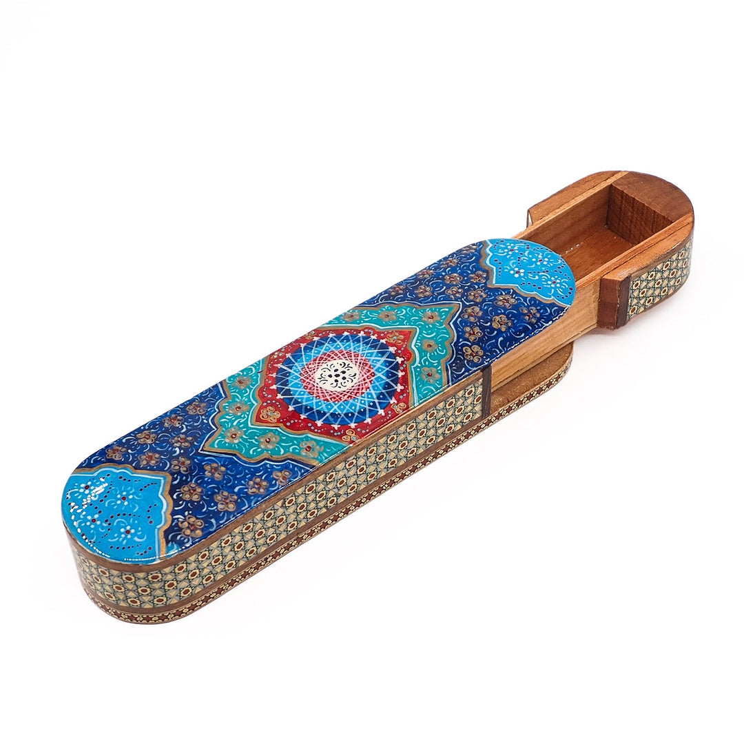 Traditional Motif | Handcrafted Hatem-Inlaid Sliding-Lid Wooden Box - WAAH073