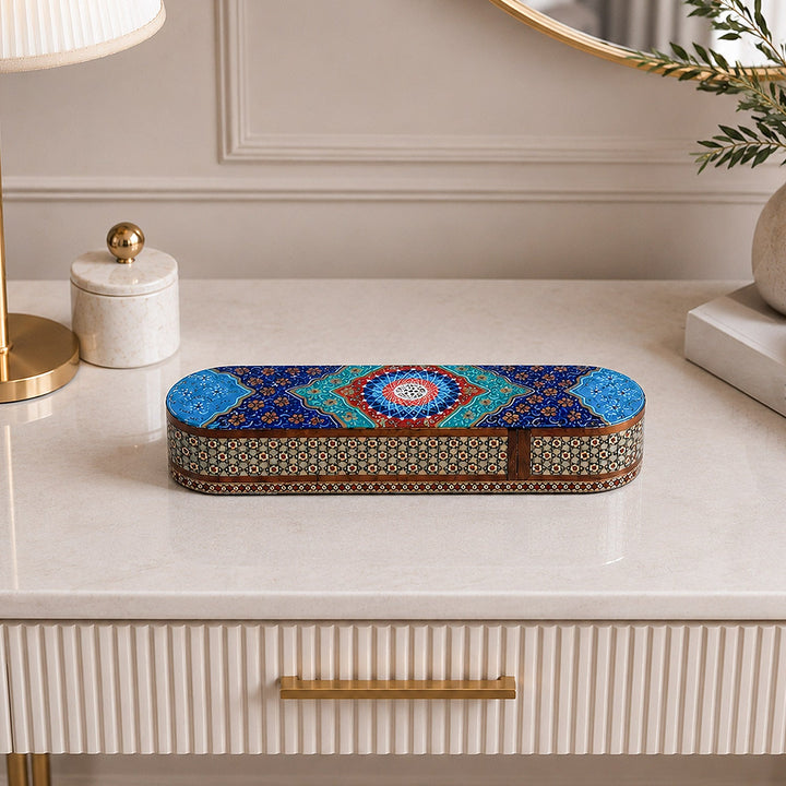 Traditional Motif | Handcrafted Hatem-Inlaid Sliding-Lid Wooden Box - WAAH073