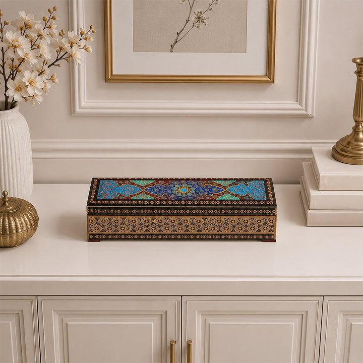 Traditional Motif | Handcrafted Hatem-Inlaid Wooden Box - WAAH085