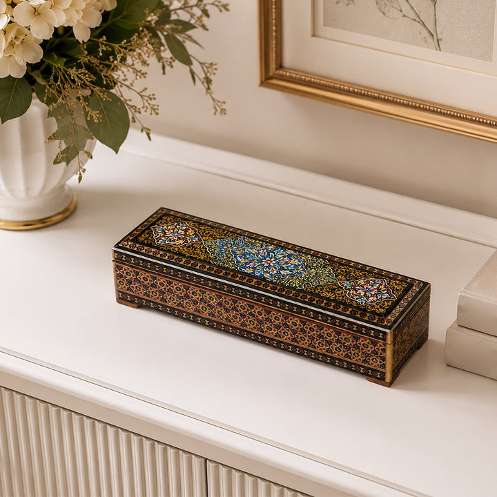 Traditional Motif | Handcrafted Hatem-Inlaid Wooden Box - WAAH087