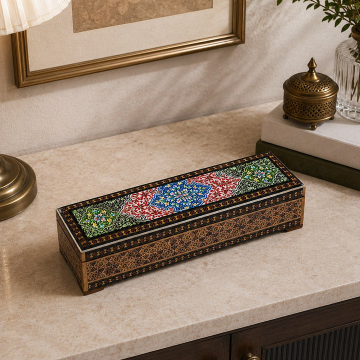 Traditional Motif | Handcrafted Hatem-Inlaid Wooden Box - WAAH088
