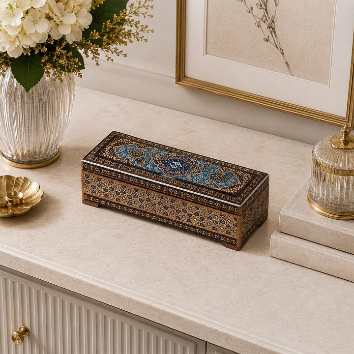 Traditional Motif | Handcrafted Hatem-Inlaid Wooden Box - WAAH091