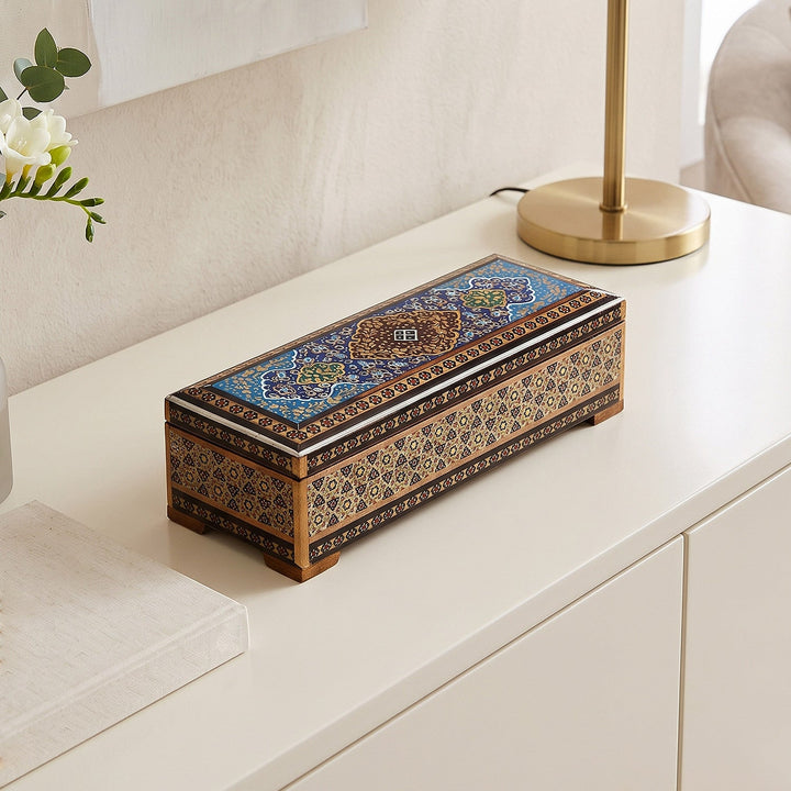 Traditional Motif | Handcrafted Hatem-Inlaid Wooden Box - WAAH093