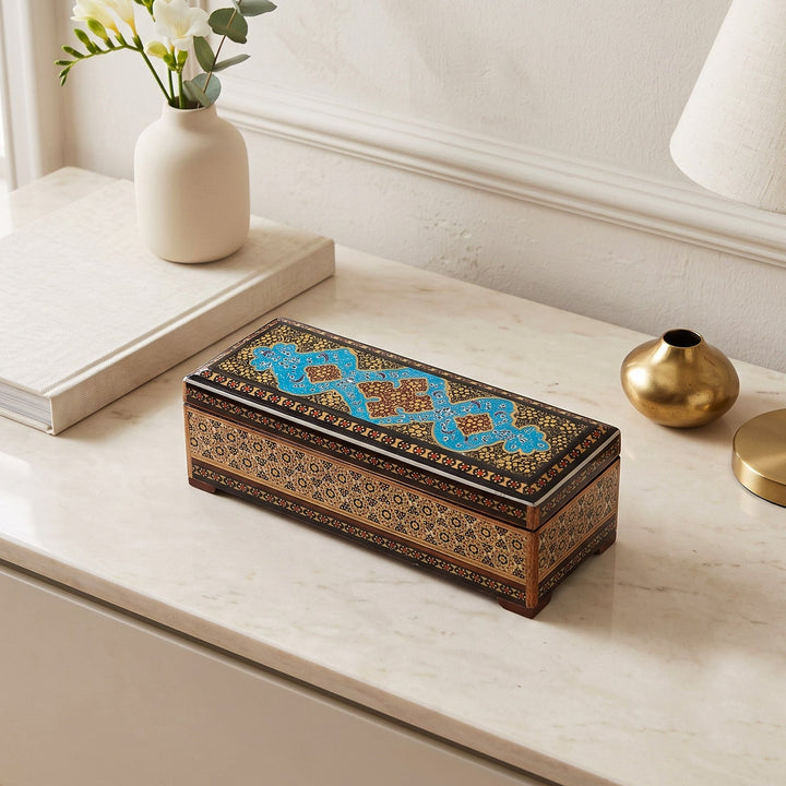 Traditional Motif | Handcrafted Hatem-Inlaid Wooden Box - WAAH094