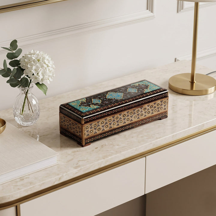 Traditional Motif | Handcrafted Hatem-Inlaid Wooden Box - WAAH096